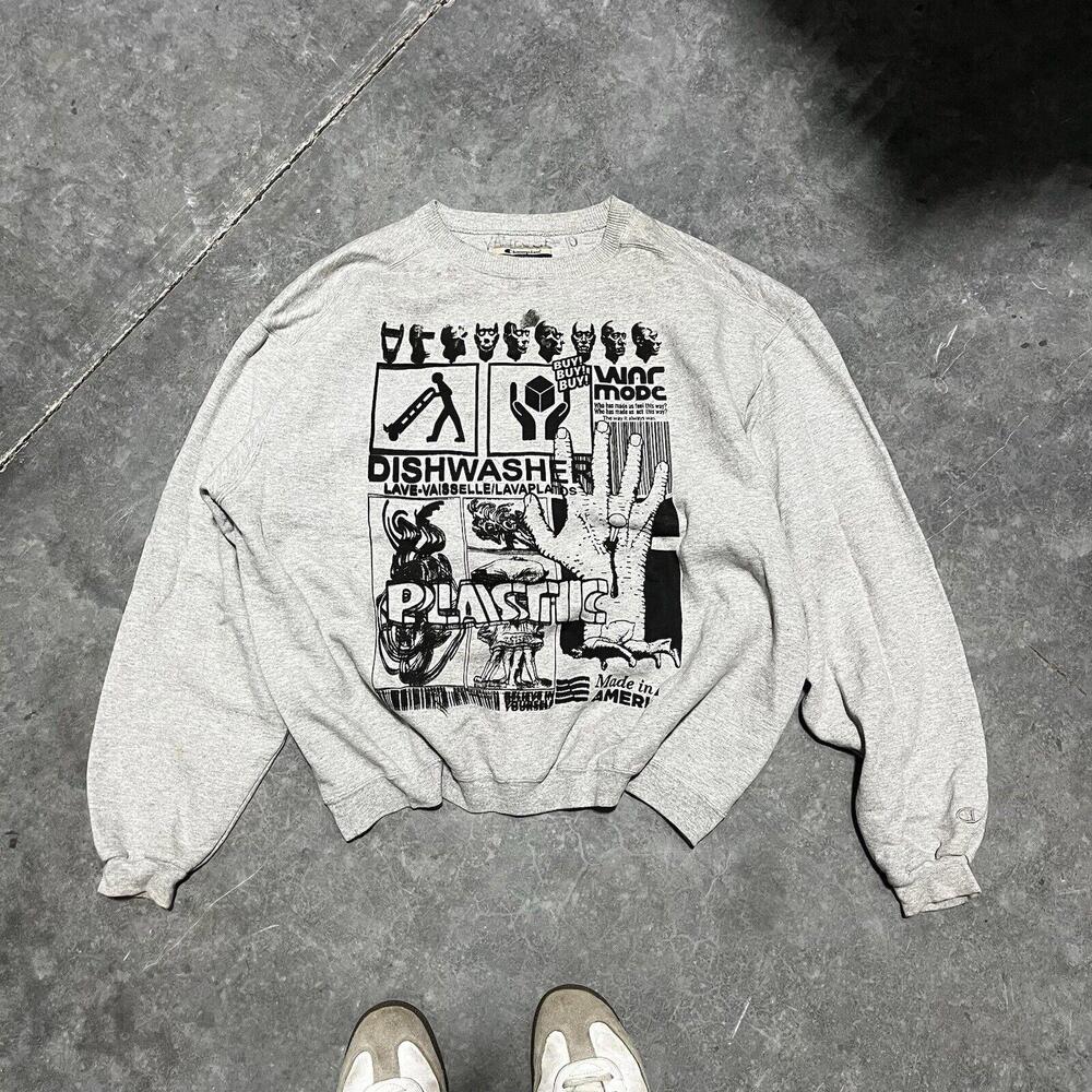 Vintage 90s Champion Crew Neck Sweatshirt Art Custom Gray XLarge Mens Weave Type
